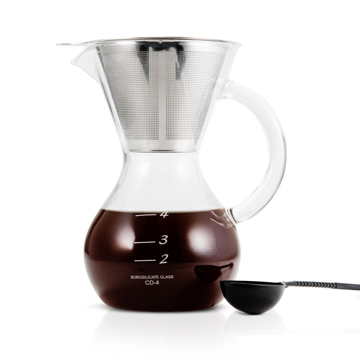 Yama Glass Silverton Coffee Tea with Stainless Cone Filter Clear