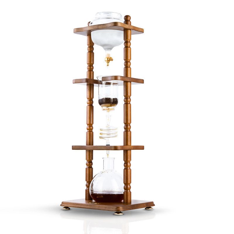 6-8 Cup Cold Drip Maker Curved Brown Wood Frame (32oz)