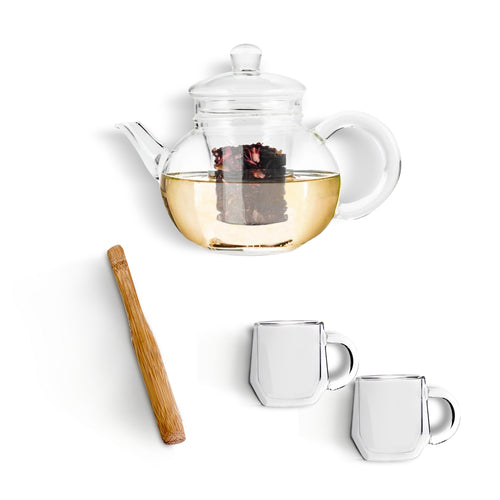 Yama Tea Brewing Kit - 32oz Tea Pot & Hearth Glass Mugs