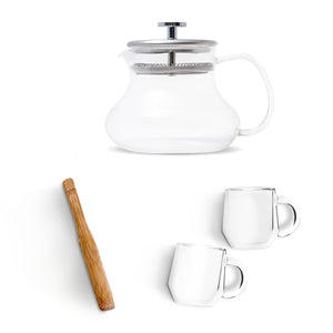 Yama Tea Brewing Kit - 24oz Tea Pot & Hearth Glass Mugs