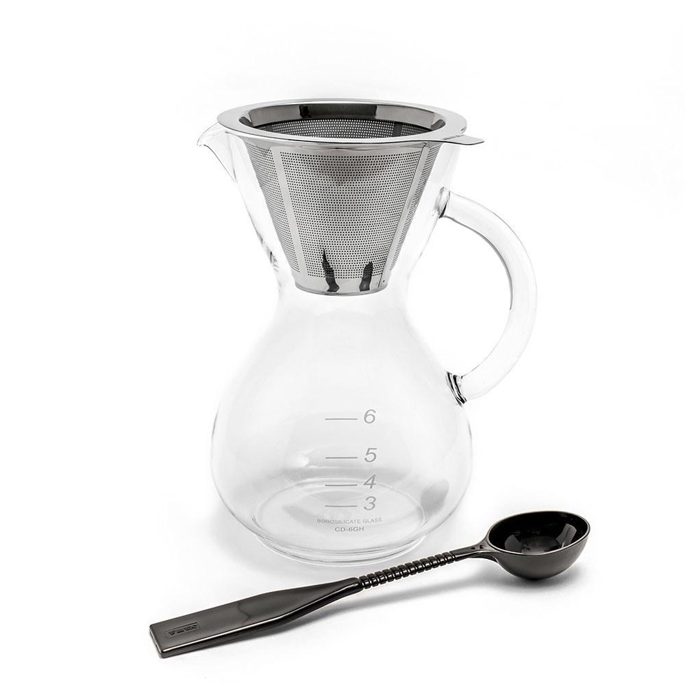 Yama Coffee Drip Pot with Glass Handle and Stainless Cone Filter (30oz